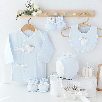 오가닉 아기 용 디노 배냇저고리 만들기 세트 블루 태교바느질 DIY 아기용품 사계절용